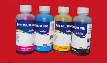 4x 100 ml. Inktec schwarz, cyan, magenta, yellow pigment Nachfülltinte für Epson T1285, T1295 OVP