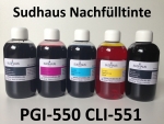 500 ml. (5x 100 ml.) Sudhaus Tinte PGI-550 BK CLI-551 C/M/Y/BK